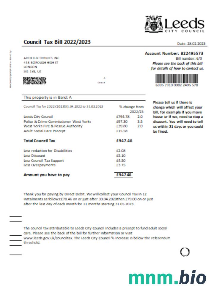 Leeds City Council tax business bill